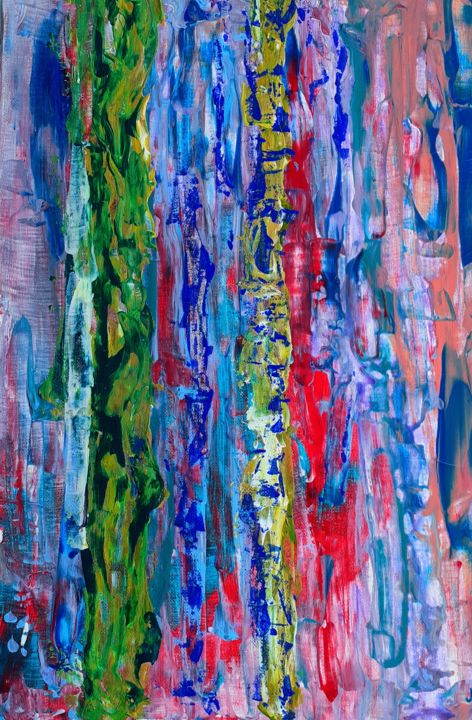 Schilderij getiteld "Rainbow forest" door Marianne Huizinga, Origineel Kunstwerk, Acryl