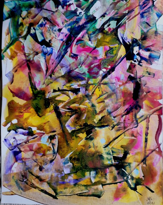 Painting titled "Chaos of colours" by Marianne Huizinga, Original Artwork, Acrylic