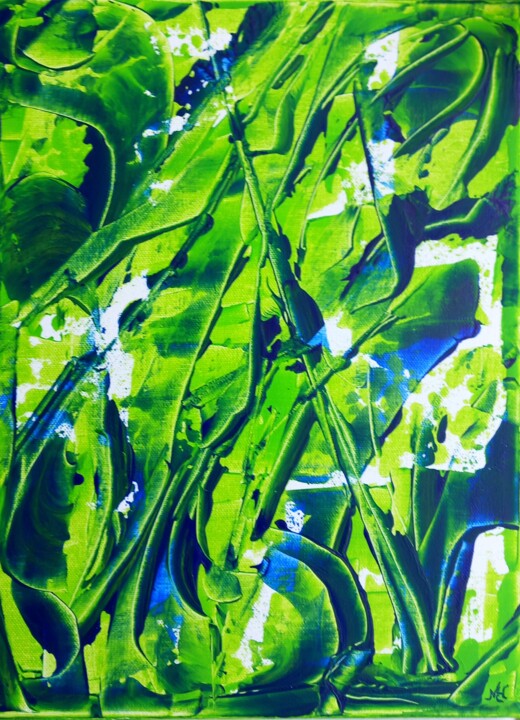 Painting titled "Green and blue" by Marianne Huizinga, Original Artwork, Acrylic
