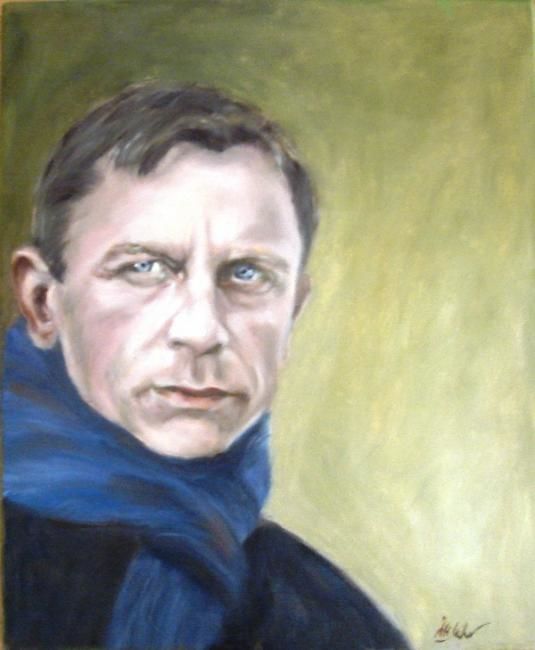Painting titled "Daniel Craig" by Mihaela Mihailovici, Original Artwork, Oil