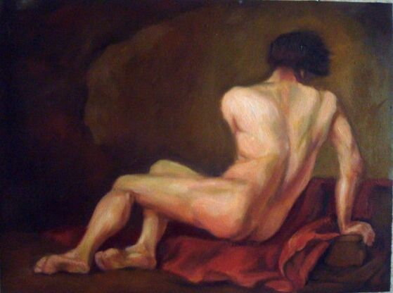Painting titled "Male Nude known as…" by Mihaela Mihailovici, Original Artwork, Oil