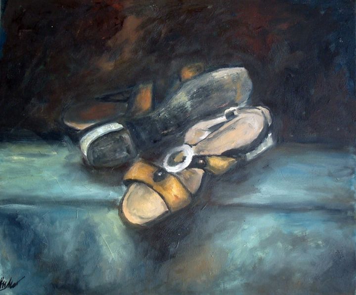 Painting titled "Sandallas" by Mihaela Mihailovici, Original Artwork, Oil
