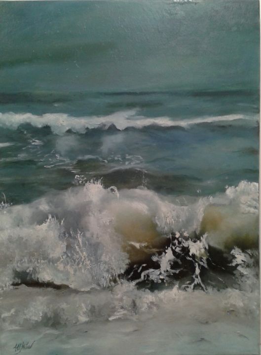 Pintura titulada "Rompiendo olas" por Mihaela Mihailovici, Obra de arte original, Oleo