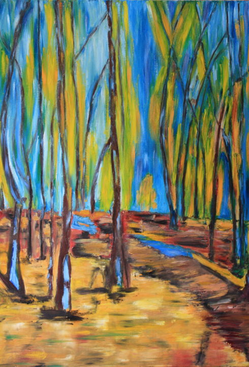 Painting titled "Dans les bois" by Boiko Popov, Original Artwork, Oil