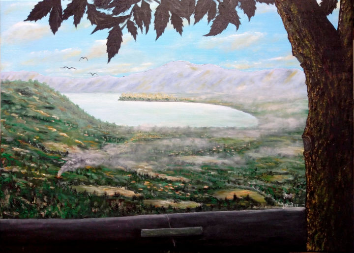 Painting titled "Il lago visto da Co…" by Leandro Boi, Original Artwork