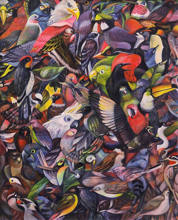 Pittura intitolato "Birds | They Live" da Bojana Knezevic, Opera d'arte originale, Olio Montato su Telaio per barella in leg…
