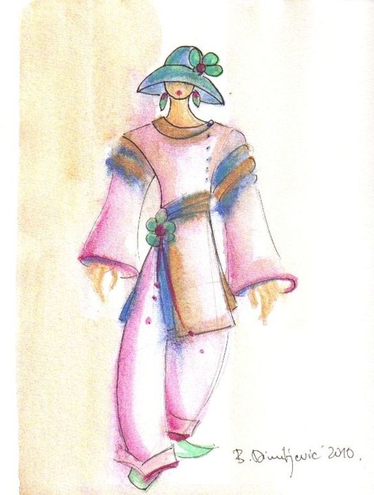 Painting titled "The Hat" by Bojana Dimitrijevic, Original Artwork, Watercolor