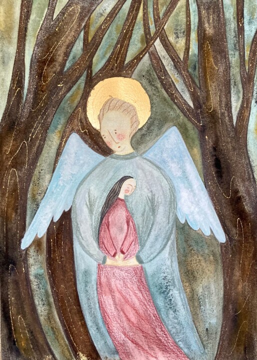 Photography titled "hugging angel" by Ekaterina Bokova, Original Artwork, Watercolor