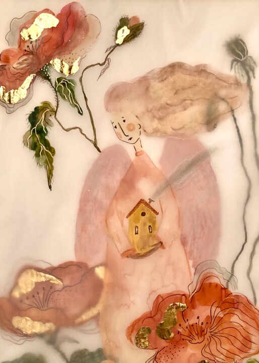 Photography titled "Angel and poppies" by Ekaterina Bokova, Original Artwork, Watercolor
