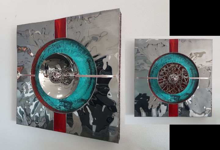 Sculpture titled "PULSE" by Thomas Boldt, Original Artwork, Metals Mounted on Wood Panel