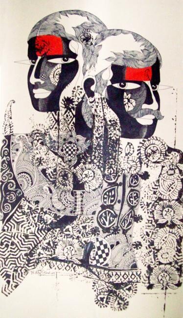 Painting titled "MEN-WOMEN -10" by Bolgum Nagesh Goud, Original Artwork