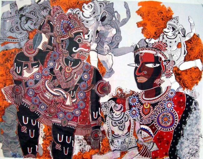 Malerei mit dem Titel "PUPPET-MAKER" von Bolgum Nagesh Goud, Original-Kunstwerk