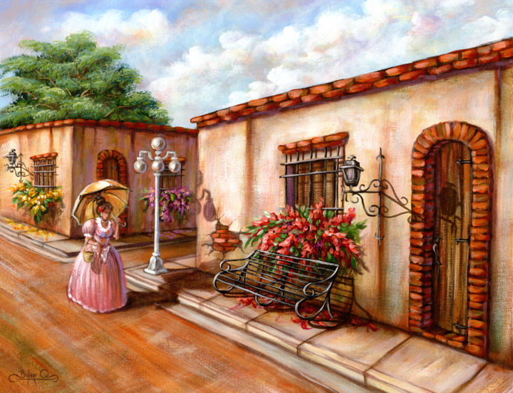 Peinture intitulée "Dama en Colonial" par Bolivar Quiñones, Œuvre d'art originale, Acrylique
