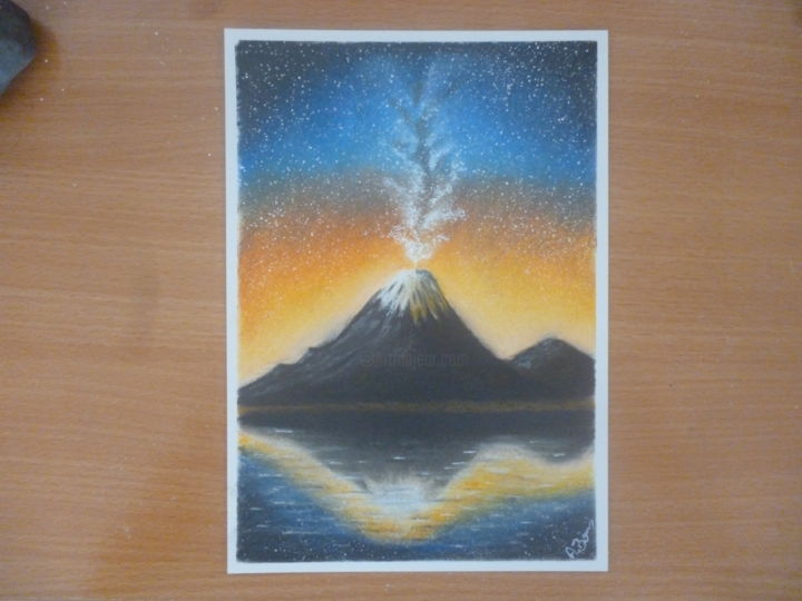 Painting titled "Galaxy mountain" by Bom Art, Original Artwork, Pastel