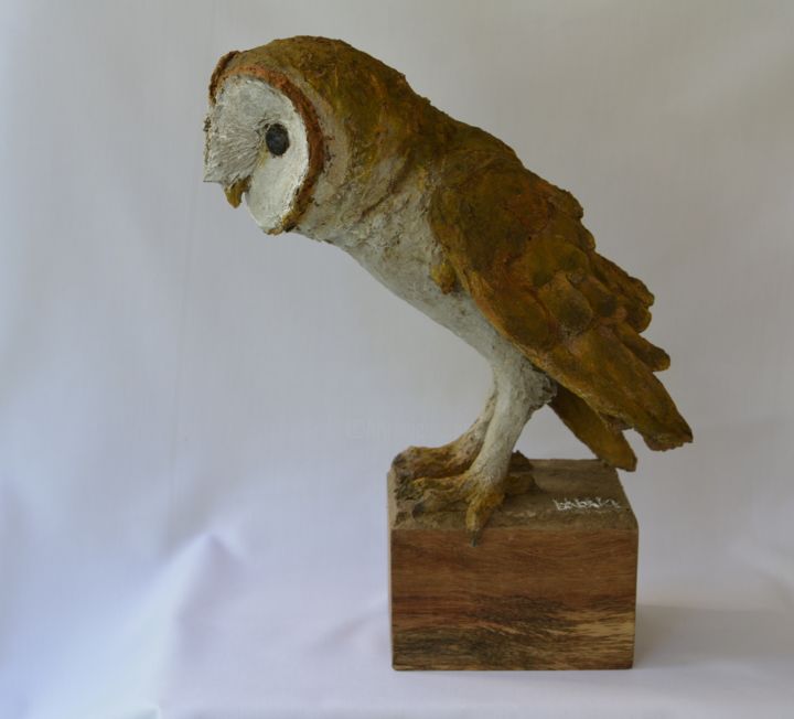 Sculpture titled "BARN OWL" by Barake Sculptor, Original Artwork, Wood