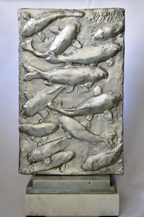 Skulptur mit dem Titel "KOI  CARPS" von Barake Sculptor, Original-Kunstwerk, Metalle