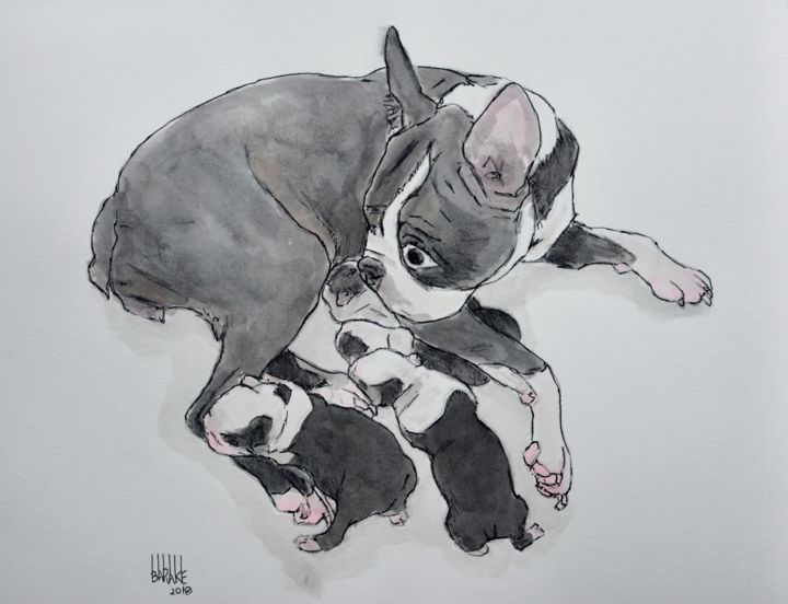 Boston Terrier Maternity Dessin Par Barake Sculptor Artmajeur