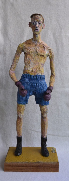 Sculpture intitulée "'' LE BOXEUR "" par Barake Sculptor, Œuvre d'art originale, Papier