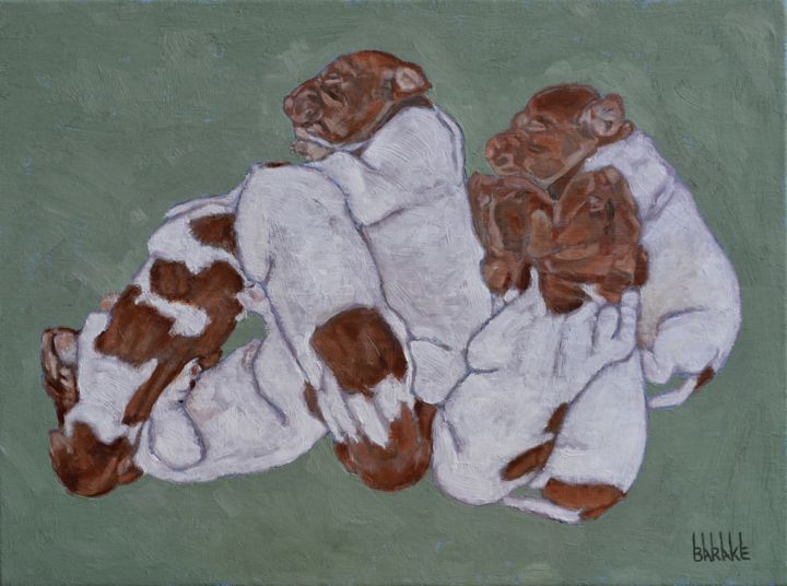 Painting titled "7 GERMAN SHORTHAIRE…" by Barake Sculptor, Original Artwork, Oil