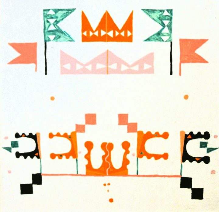 Painting titled "Flags and crowns.2" by Katia Bondar, Original Art, Acrylic Mounted on Wood Panel
