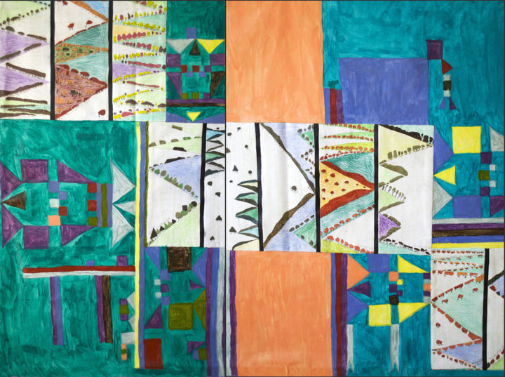 Painting titled "The hills and zigza…" by Katia Bondar, Original Art, Acrylic