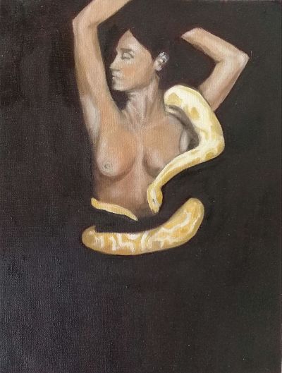 Peinture intitulée "Sonia con víbora" par Bonifacio Contreras, Œuvre d'art originale, Huile