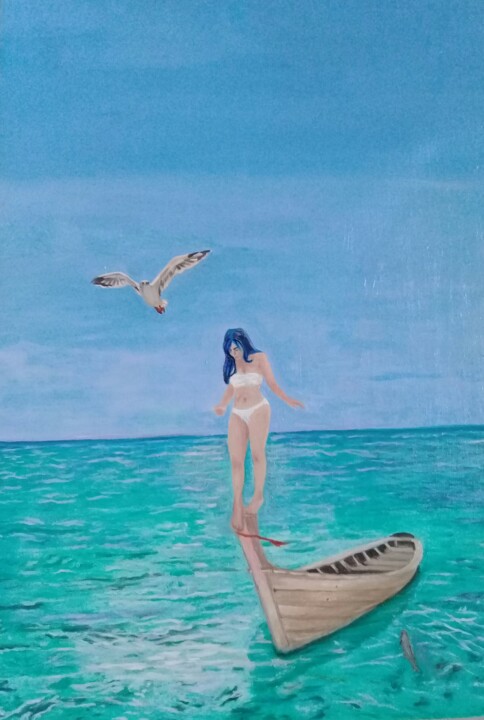 Pittura intitolato "Salto al mar" da Bonifacio Contreras, Opera d'arte originale, Olio
