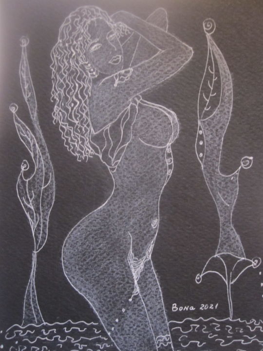 Drawing titled "Mari-original ink d…" by Bonka Toneva (Bona), Original Artwork, Ink