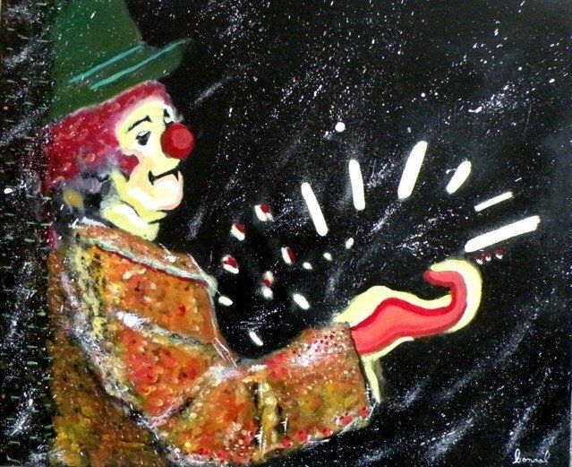 Peinture intitulée ""Le clown à l'accor…" par Fabien Bonnal, Œuvre d'art originale, Huile