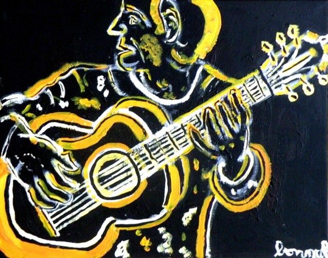 Peinture intitulée "The guitarist" par Fabien Bonnal, Œuvre d'art originale, Huile
