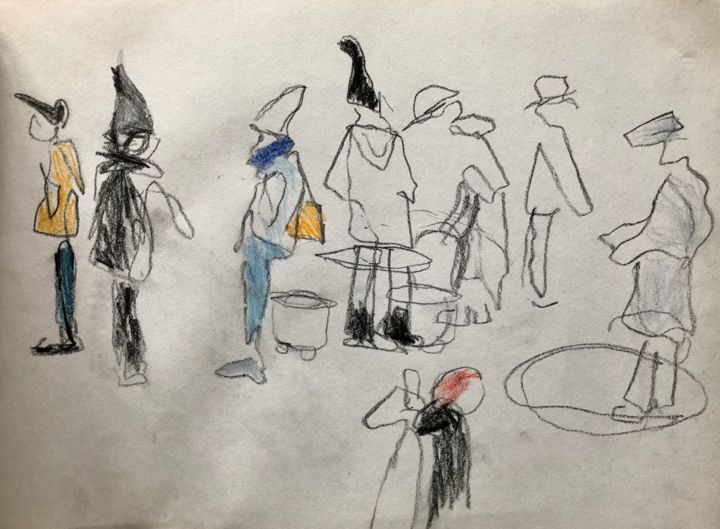 Dessin intitulée "People in the stree…" par Charlotte Bonnet, Œuvre d'art originale, Crayon