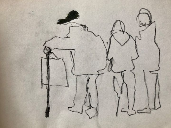 Drawing titled "Croquis homme café" by Charlotte Bonnet, Original Artwork, Graphite