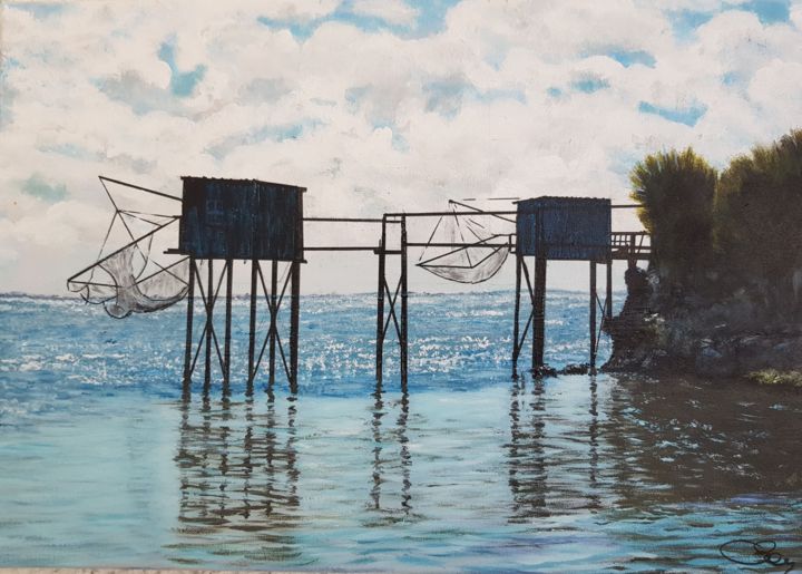 Painting titled "carrelets a Talmont…" by Claude Bonnin, Original Artwork, Acrylic