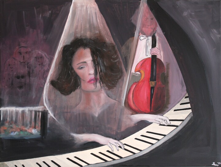 Malerei mit dem Titel "The Goddess of Piano" von Bonsanthy, Original-Kunstwerk, Öl