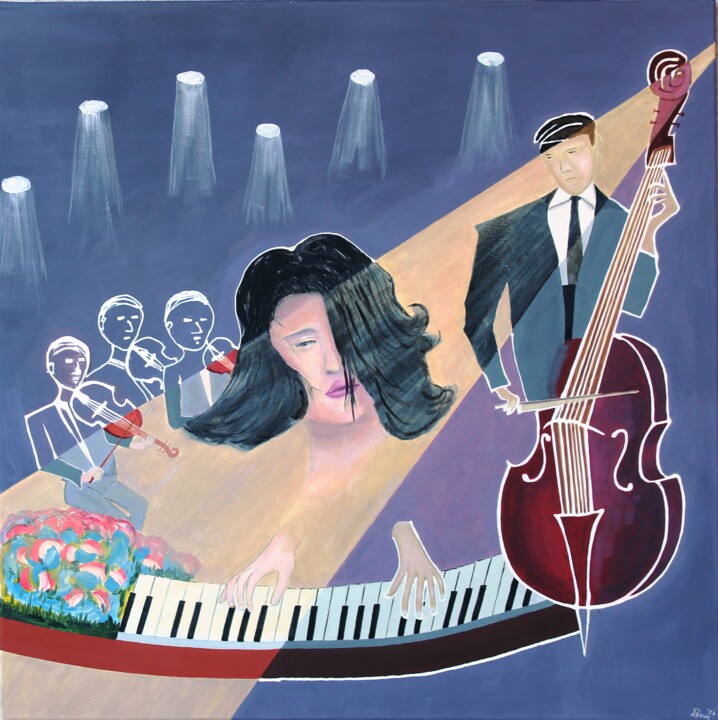 Painting titled "Piano Concerto" by Bonsanthy, Original Artwork, Acrylic Mounted on Wood Stretcher frame