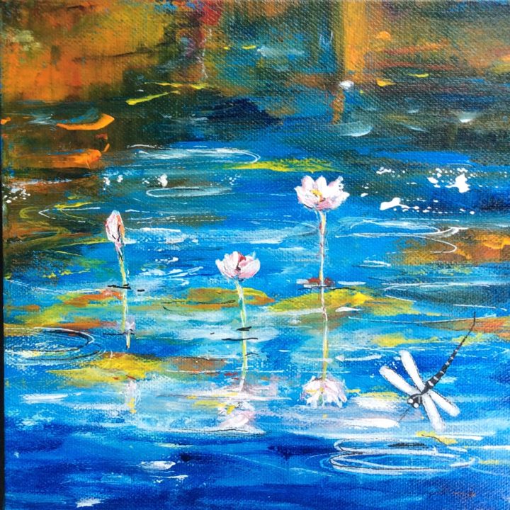 Painting titled "“Dragonfly Fun" by Bernadette Cavanough, Original Artwork, Acrylic Mounted on Wood Stretcher frame