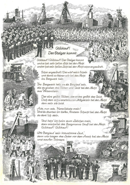 图画 标题为“"Glückauf der Steig…” 由Boosartigkeiten Von Hans Boos, 原创艺术品, 墨