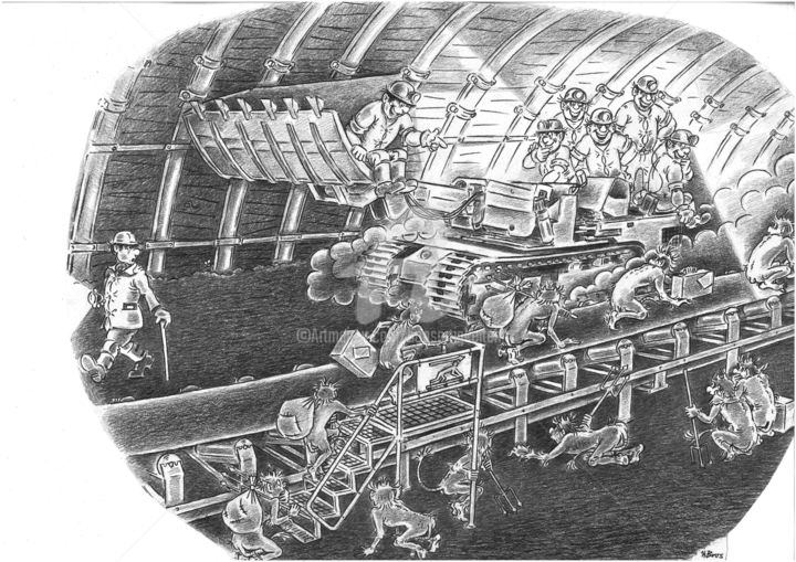 Drawing titled "Unter Tage" by Boosartigkeiten Von Hans Boos, Original Artwork, Ink