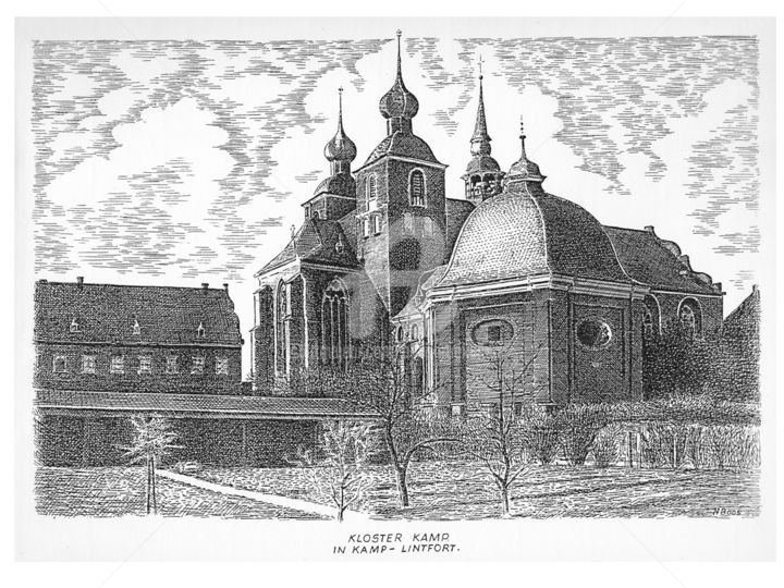 Desenho intitulada "Kloster Kamp (Kamp-…" por Boosartigkeiten Von Hans Boos, Obras de arte originais, Tinta