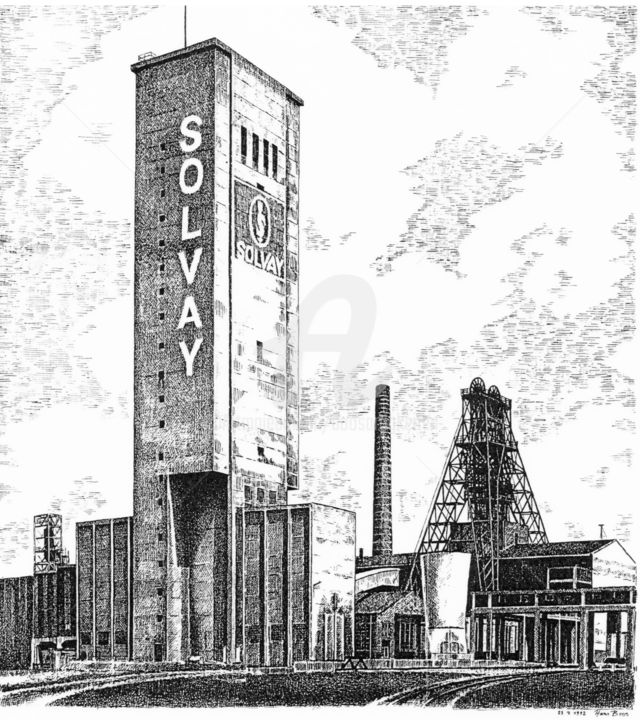 Zeichnungen mit dem Titel "Salzbergwerk Solvay…" von Boosartigkeiten Von Hans Boos, Original-Kunstwerk, Tinte
