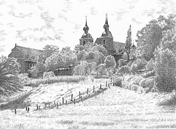 Drawing titled "Kloster Kamp 1996" by Boosartigkeiten Von Hans Boos, Original Artwork, Ink