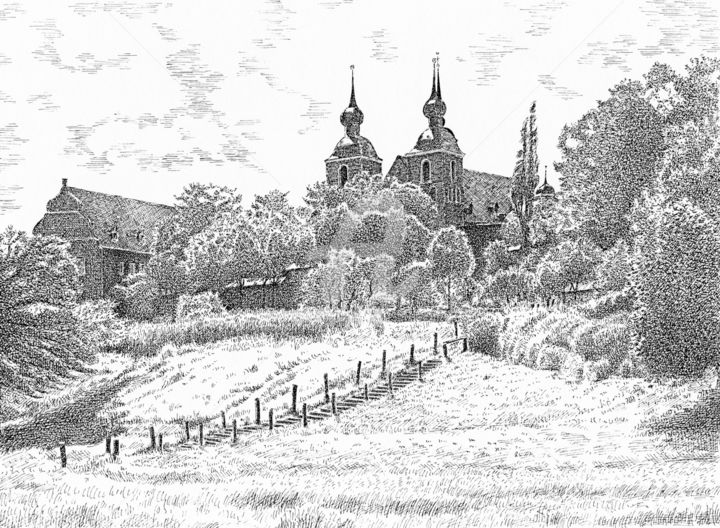 Dessin intitulée "Kloster Kamp 1996" par Boosartigkeiten Von Hans Boos, Œuvre d'art originale, Encre