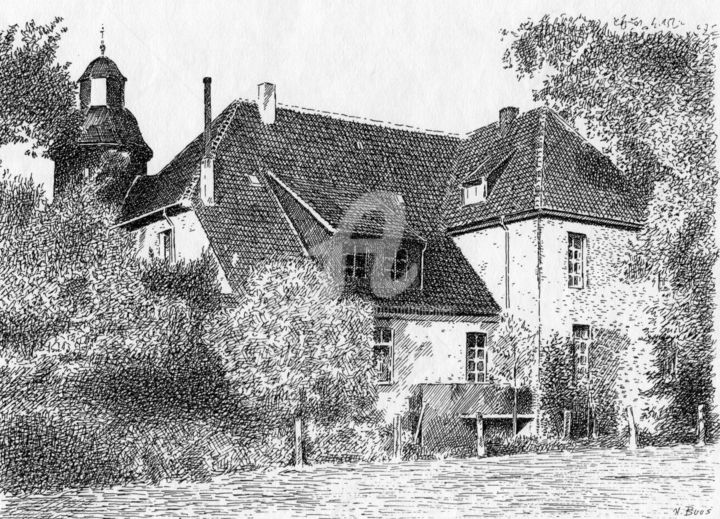 Drawing titled "Haus Dieprahm in Ka…" by Boosartigkeiten Von Hans Boos, Original Artwork, Ink