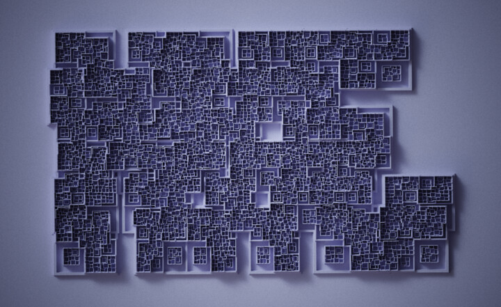 Digitale Kunst getiteld "Fractal indigo" door Boris Tetiushin, Origineel Kunstwerk, AI gegenereerde afbeelding