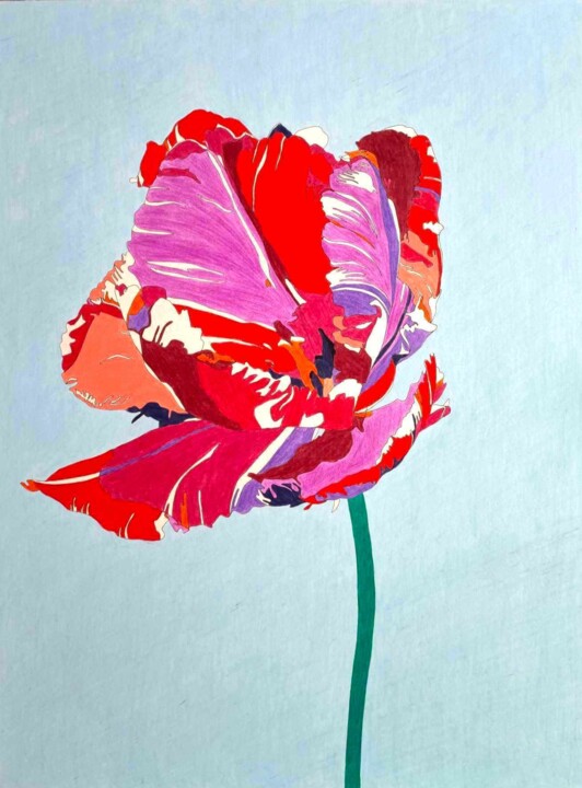 Dessin intitulée "Une tulipe dans le…" par Sandrine Borgniet, Œuvre d'art originale, Crayon