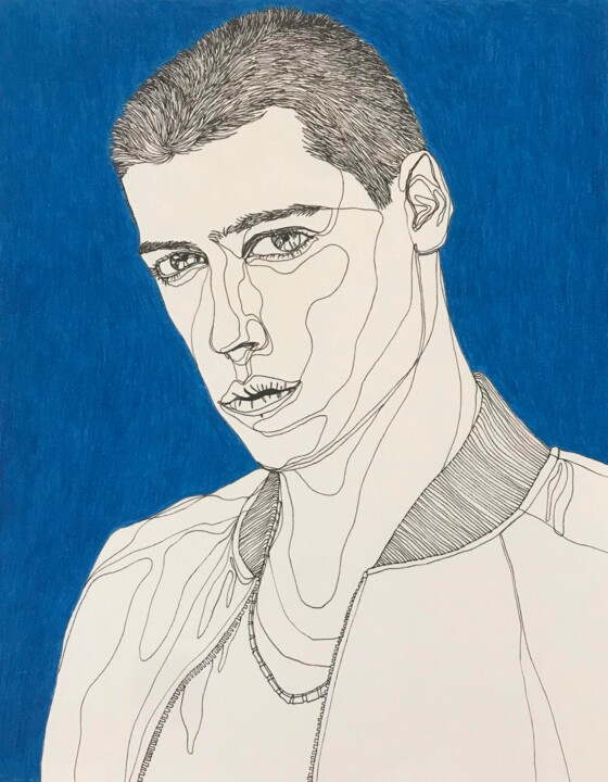 Drawing titled "Portrait de Miguel…" by Sandrine Borgniet, Original Artwork, Marker