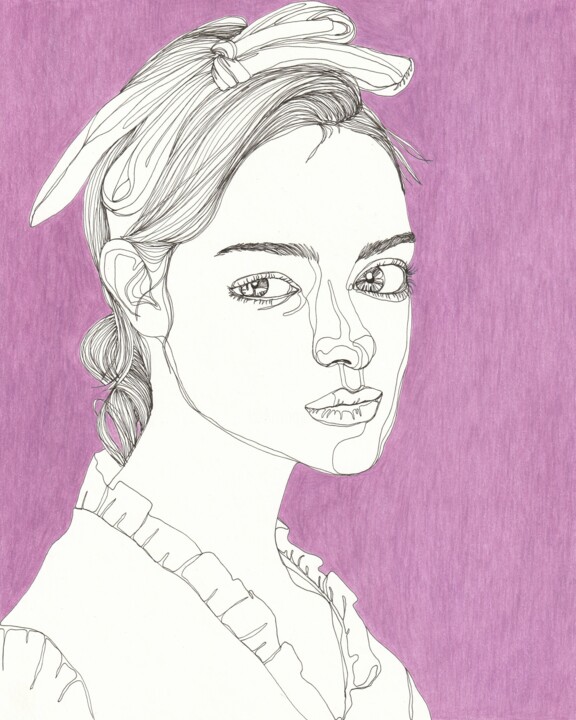 Drawing titled "Portrait de femme m…" by Sandrine Borgniet, Original Artwork, Marker