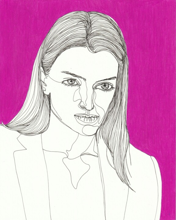Drawing titled "Portrait de femme f…" by Sandrine Borgniet, Original Artwork, Marker
