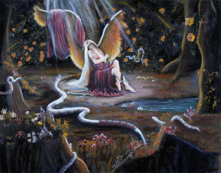 Schilderij getiteld "L'ange déchu" door Boris Baranoff Rossine, Origineel Kunstwerk, Olie