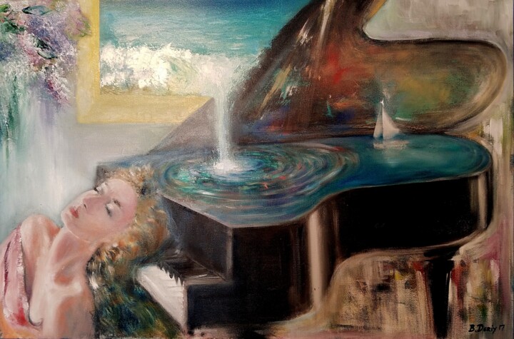 Schilderij getiteld "Piano dreams." door Boris Deriy (Border), Origineel Kunstwerk, Olie